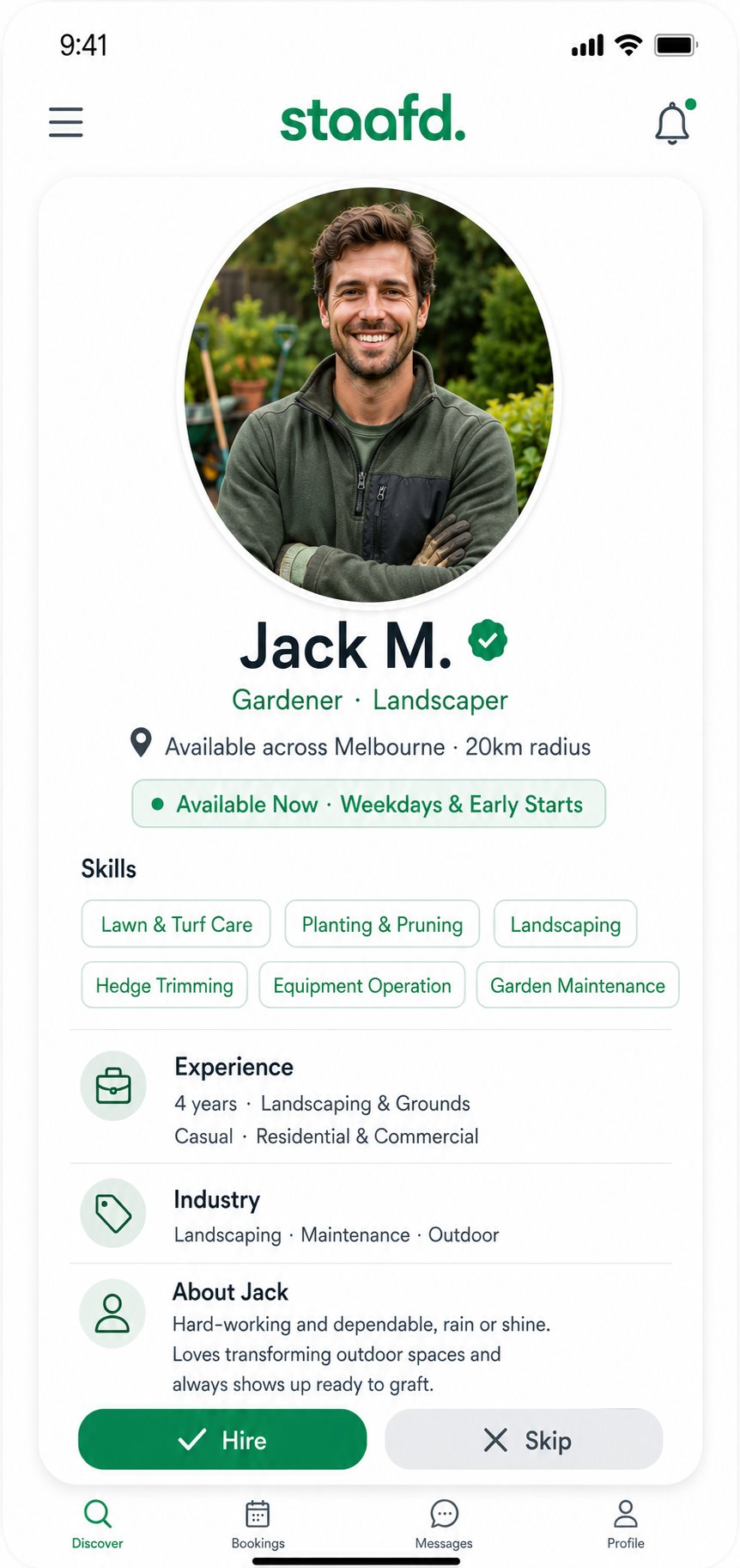 Staafd app — Jack M, verified gardener and landscaper profile